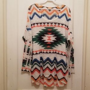 Lightweight Tunic Sweater With Aztec Pattern